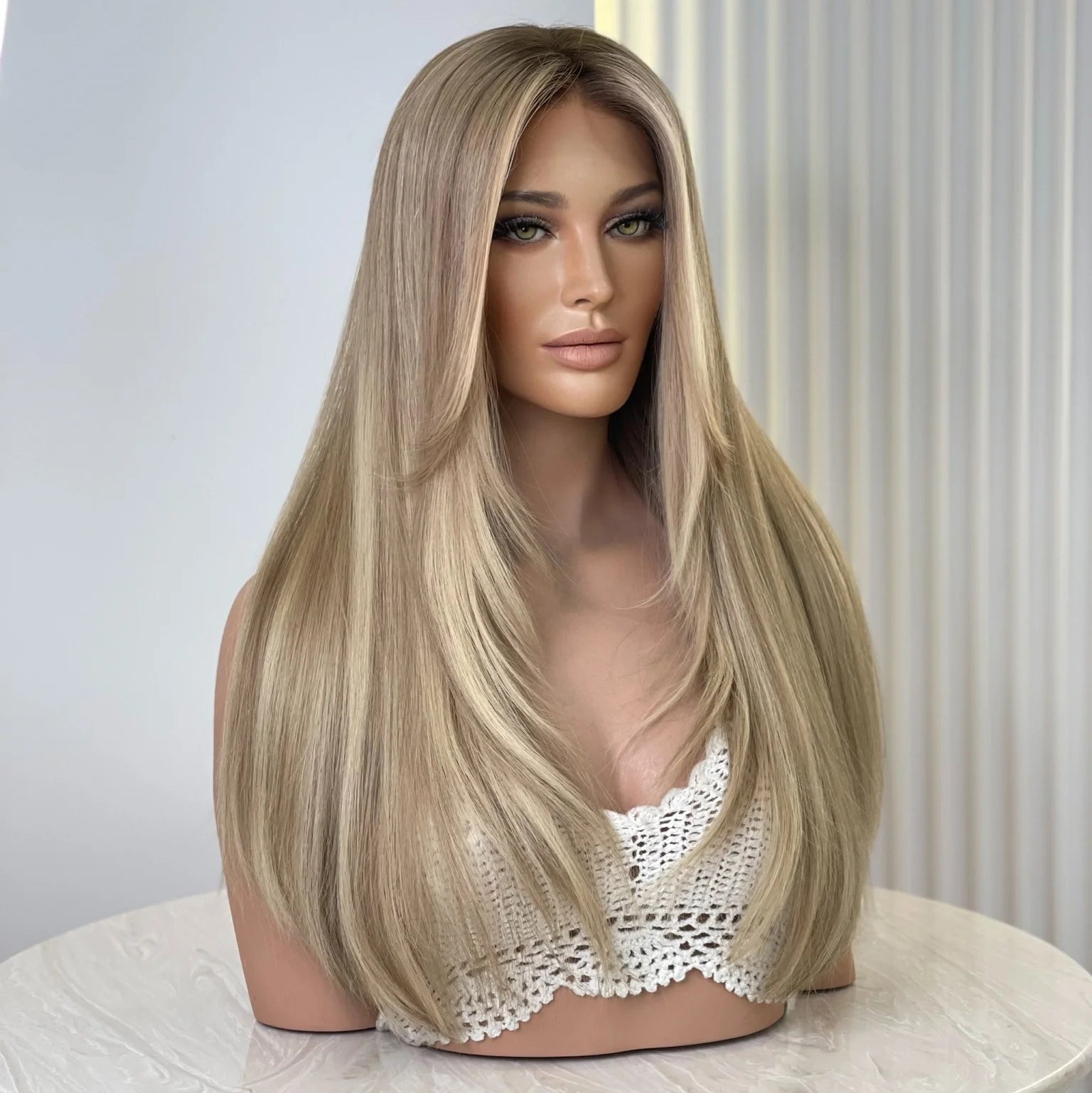 Long Facial Layer Cut Best Quality 14A Ash Blonde Virgin European Cuticle Aligned Human Hair 13x6 Deep Part Lace Front Wigs