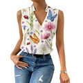 Sexy Office Lady Sleeveless Tank Tops Blouse Women New Fashion V Neck Vest Blouse Summer Casual Loose Floral Print Shirt