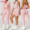 Janya Tik Tok Custom Seamless Gym Clothing for Women Scrunch Booty Yoga Shorts Leggings 2/3/4 PCS Sports Halter Bra Suit Sets