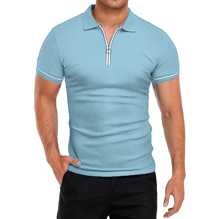 Men's Short Sleeve Polo Quarter-Zip Shirt for Men Casual Daily V Neck Basic Designed Cotton Shirts