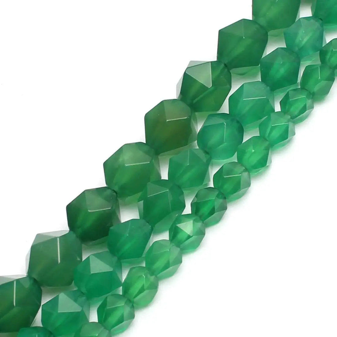 Wholesale 15.5\" Natural Green Agate Faceted Beads Diamond Cut Round Loose Stone Beads