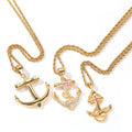 Wholesale 18K Gold Plated Zircon Anchor Pendant Necklace Hip Hop Scenery and Pirate Anchor for Weddings and Parties
