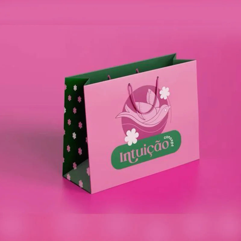 Custom logo Luxury Shopping pink Kraft Gift Paper Bag with Ribbon Treatment Packaging Clothing Wholesale MegaBDM