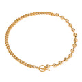 J&D 18k Gold Stainless Steel Mixed Bead and Smooth Chain OT Clasp Necklace 42cm