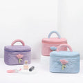 2025 New Korean Style Large Capacity Portable Makeup Case Flower Corduroy Modern Canvas Cosmetic Storage Bag for Outdoor Use