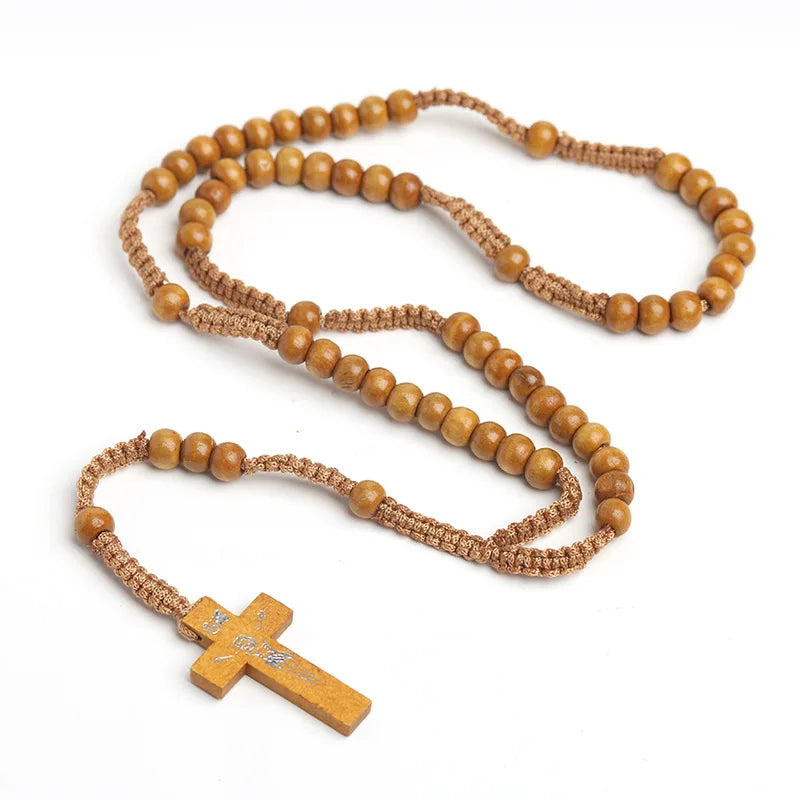 Fashion Handmade Natural Wood Beads Prayer Bracelet Religion Cross Pendent Bracelet Muslims Cross Pendent Beads Bracelet Jewelry