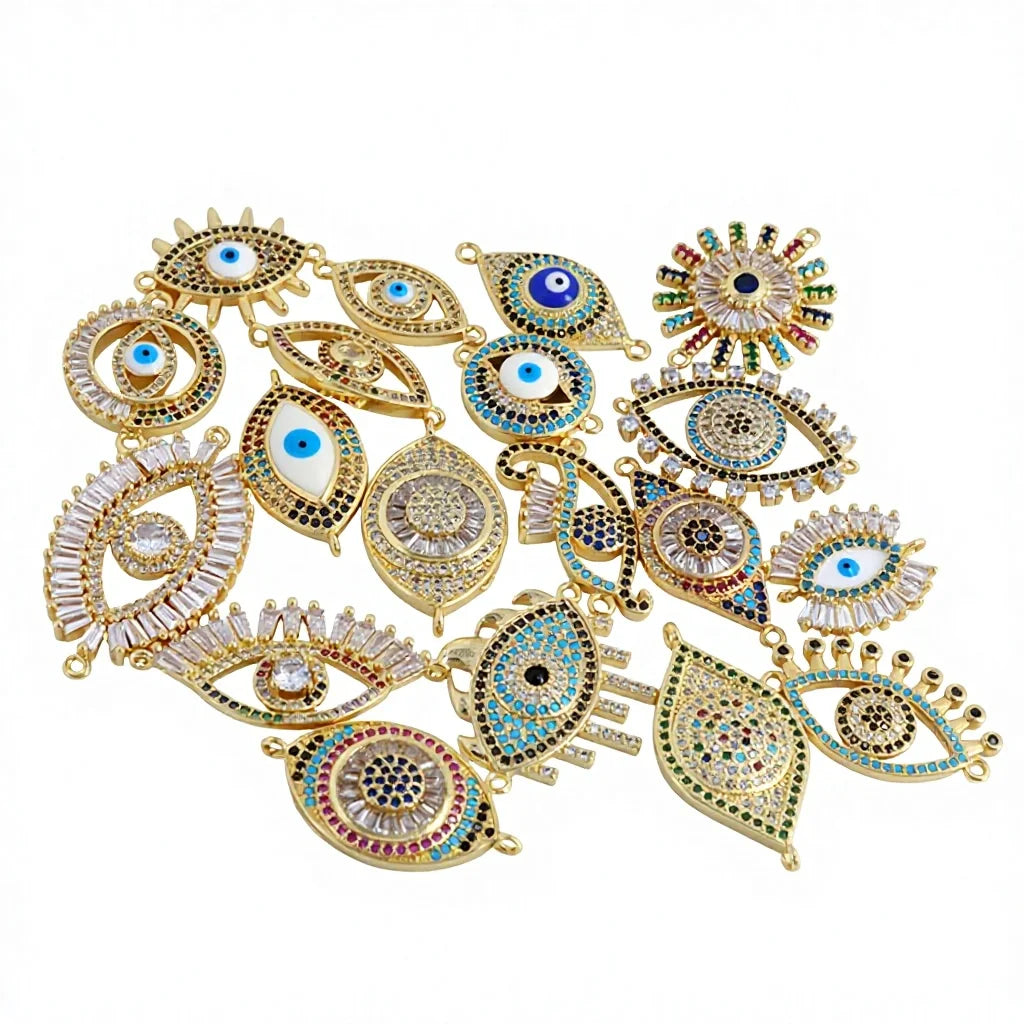 CZ8145 Jewelry Bracelet Accessories CZ Zircon Micro Pave Eye Charms  Eyes Hamsa Connector