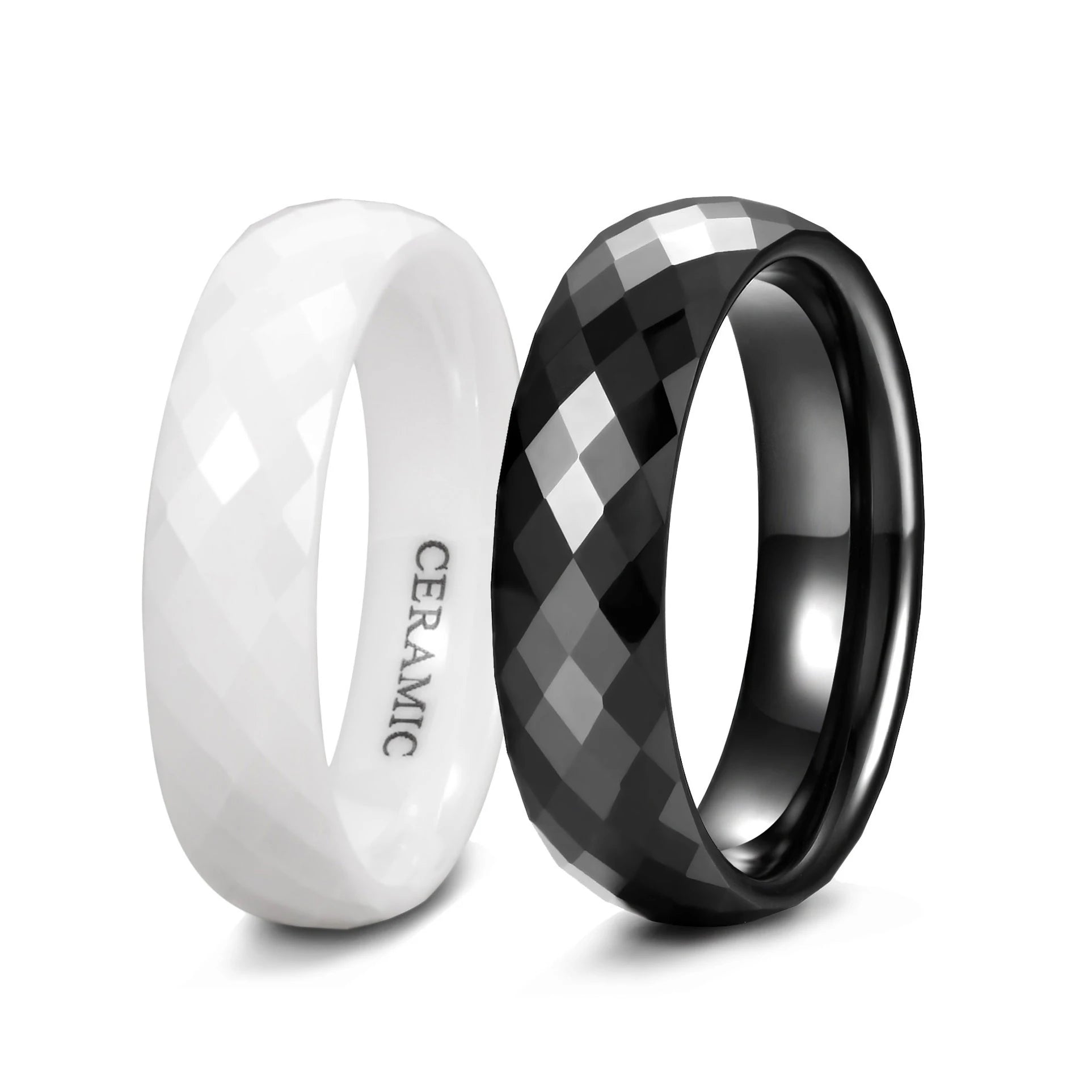Somen 4mm/6mm Black and White Ceramic Rings for Women Rhombic Unique Shape Laser Fashion Party Rings Blank Wholesale