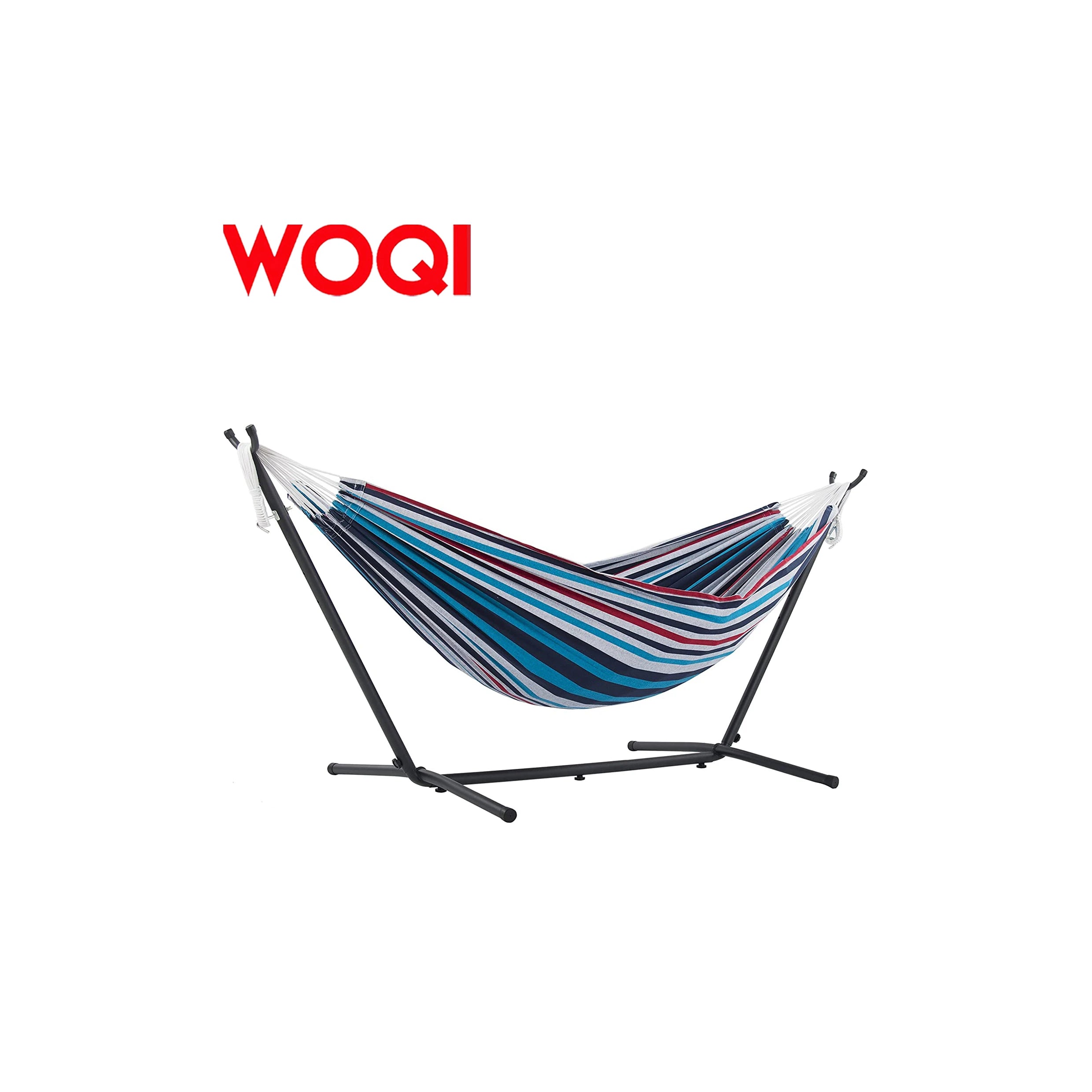 WOQI Double Cotton Hammock With  Stand Swings Outdoor Garden Camping Hammock