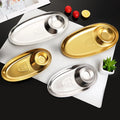 304 Stainless Steel Divided Serving Trays Gold Silver Oval Plates with Sauce Dipping Bowl for Snack Fries Food Kitchen Tableware