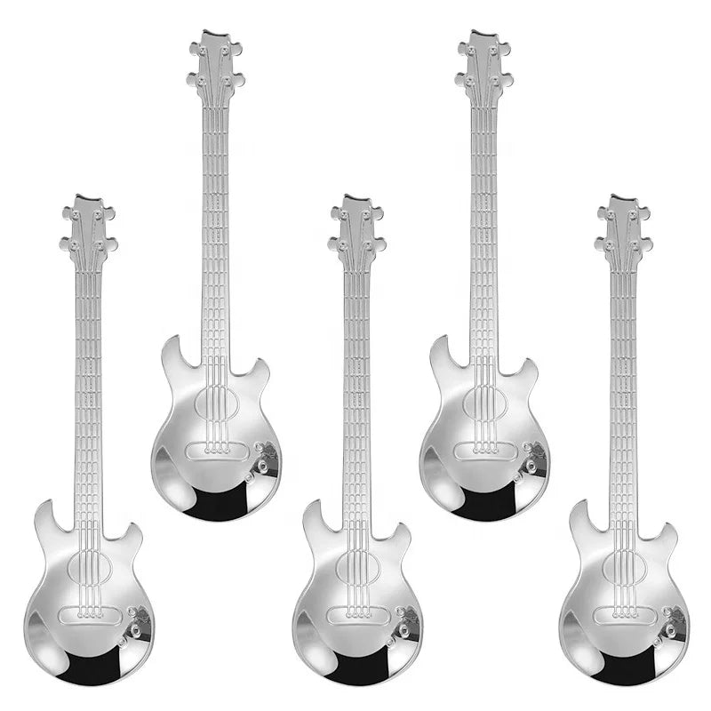 Factory Wholesale Creative Stainless Steel Colorful Guitar Shaped Spoons Tea Coffee Ice Cream Spoon in Bulk