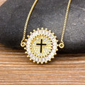 QIKU Cross Pendant Cubic Zirconia Gold Color Women Necklace Crystal Pendant Long Chain Cubic Zircon Religious Jewelry Best Gift