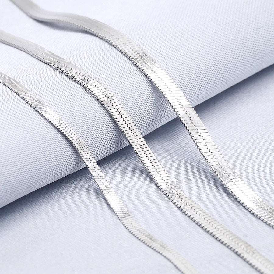 Hot Selling Fashion Jewelry 925 Sterling Silver Herringbone Chain Choker Plain Flat Soft Snake Chain Necklace 2mm 2.5mm 3mm