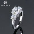 Wedding Band Jewelry Cubic Zircon 925 Sterling Silver Three Stone 8x8mm&5mm Engagement CZ Rings for Women