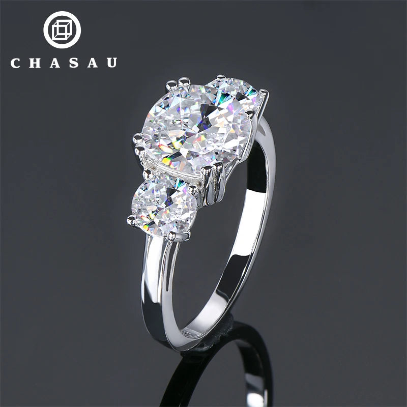 Wedding Band Jewelry Cubic Zircon 925 Sterling Silver Three Stone 8x8mm&5mm Engagement CZ Rings for Women