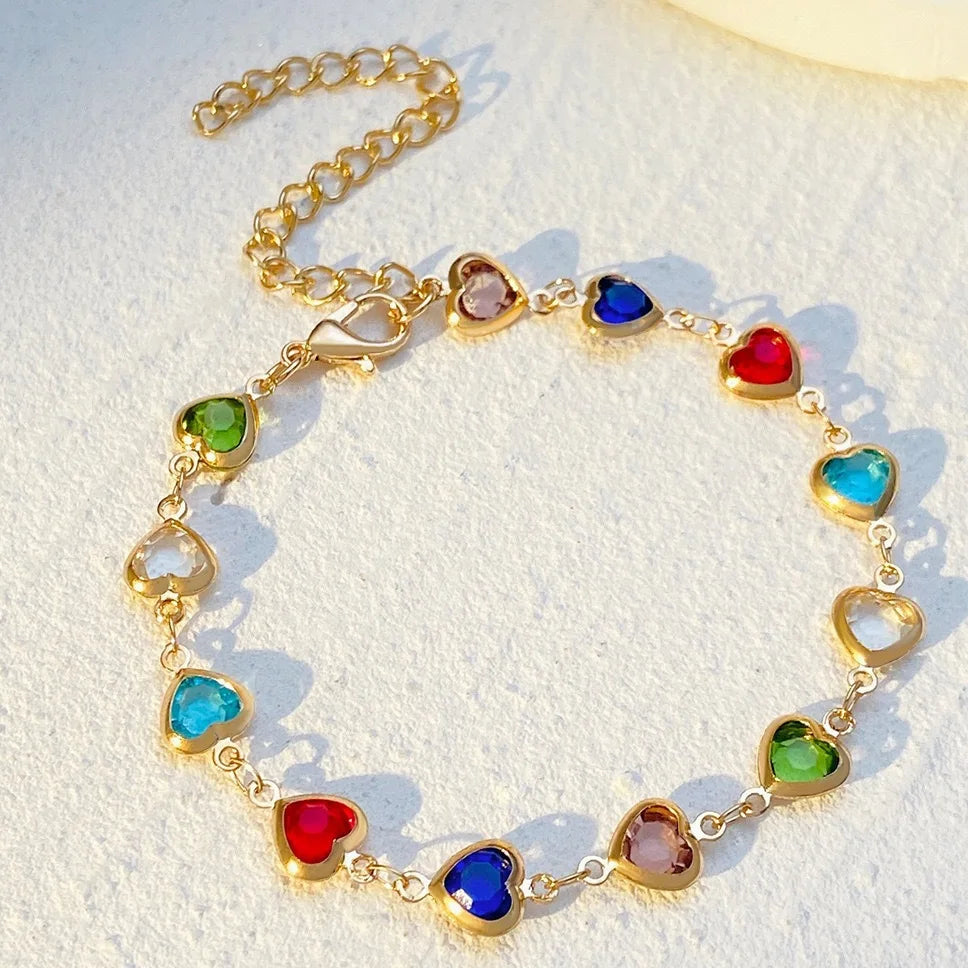 Colorful Love Zircon Women's Bracelet Luxury Heart Style for Jewelry Shop Wholesale N25908