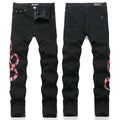 High Street Embroidery Wide Leg Streetwear Black Denim Quality Fashion Jeans