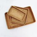 Rattan Basket Hotel Home Tray Snacks Candy Fruit Plat Bamboo Braided Tea Tray Storage Basket Set Rectangular Rattan Braided Tray