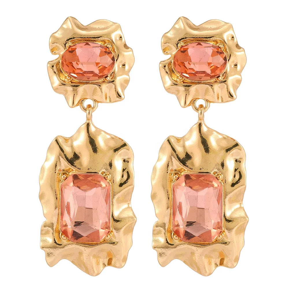 2022 New 6 Color Big Square Gold Color Metal Pendant Rhinestone Earrings for Women Luxury Crystal Fashion Earrings Trend 2022