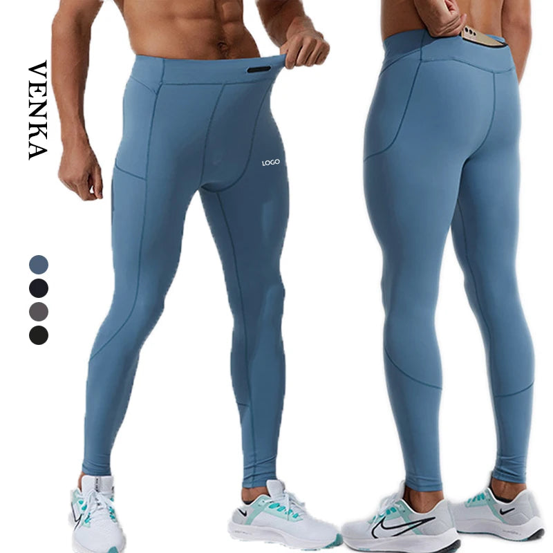 Men's Quick Dry Elastic Workout Athletic Wear Sport Gym Compression Pants With Zipper Pockest Basketball Cycling Leggings Pants