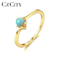 CZCITY Gold Plated Opal Round Shaped Jewelry Engagement Rings Sterling Siver 925 Artificial Finger Rings for Girls