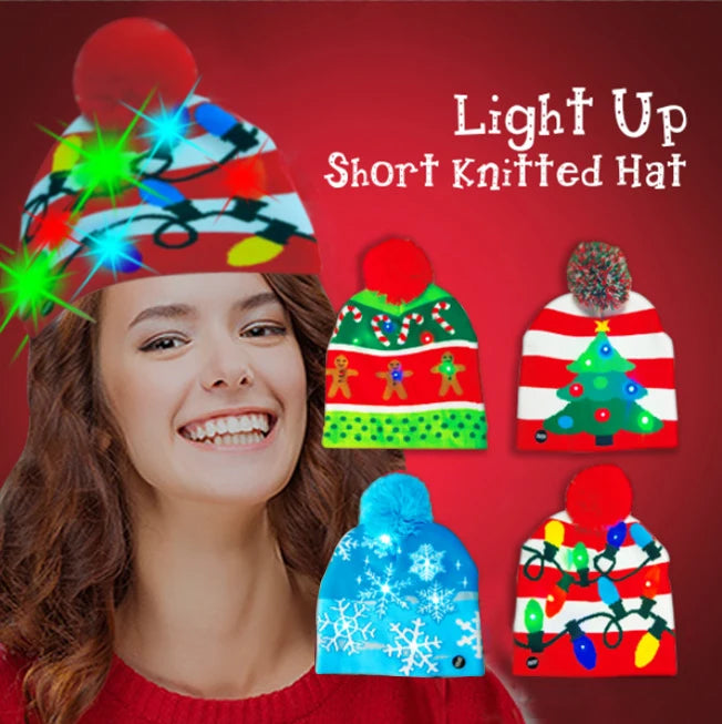 Hot Selling Guangdong Glowing Party Custom Light up Novelties Knitted LED Christmas Beanie Hat