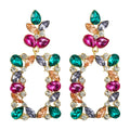 HOVANCI European and American Exaggerate Fashion 6 Colorful Glass Drill Rhinestone Flower Leaf Square Drop Earring