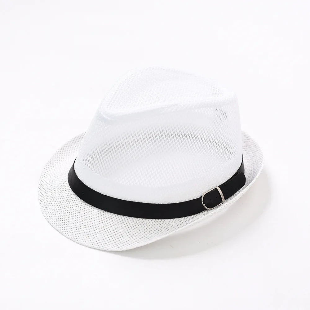 Wholesale High Quantity Solid Color Custom Logo Paper Mesh Breathable Sunshade Summer Beach Straw Fedora Hat