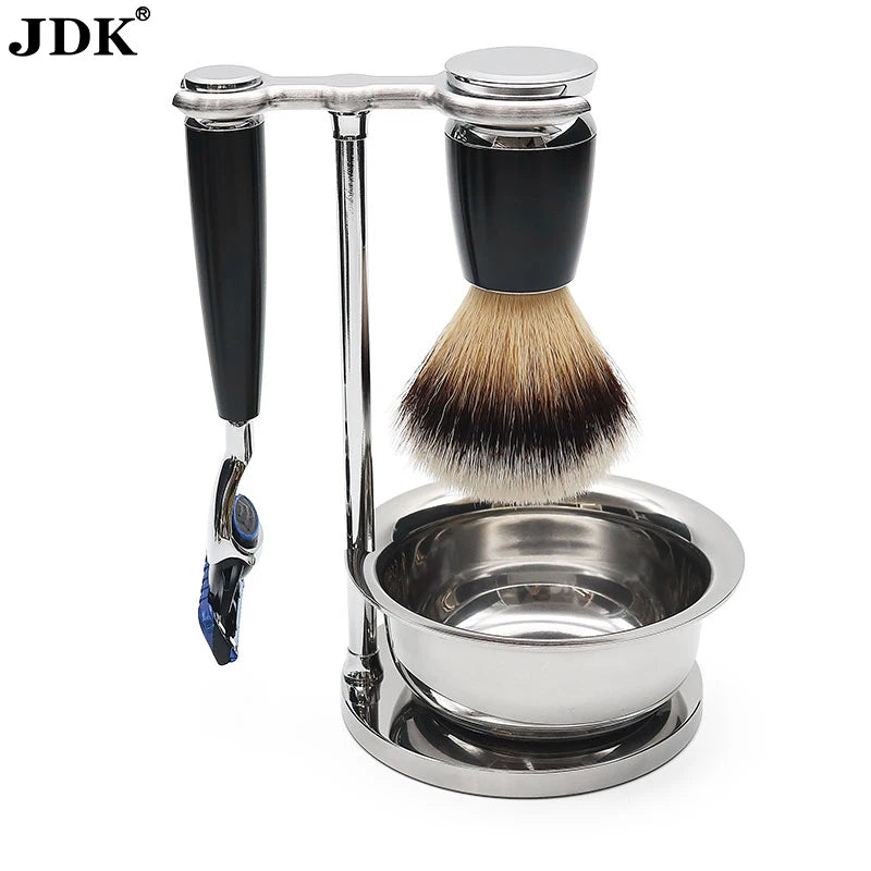 Private Label Luxury 4in1 Men Custom Logo Shave Brush Double Edge Razor Stainless Steel Bowl Shaving Set Shaving Kit Man
