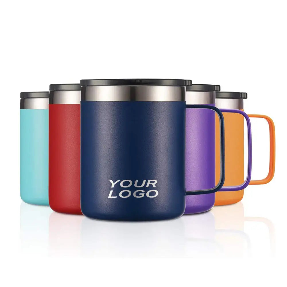 Custom Logo Printed Coffee Mugs Cup Double Wall Stainless Steel Travel Sublimation Tumbler 12oz Travel Tumbler Cup With Handle