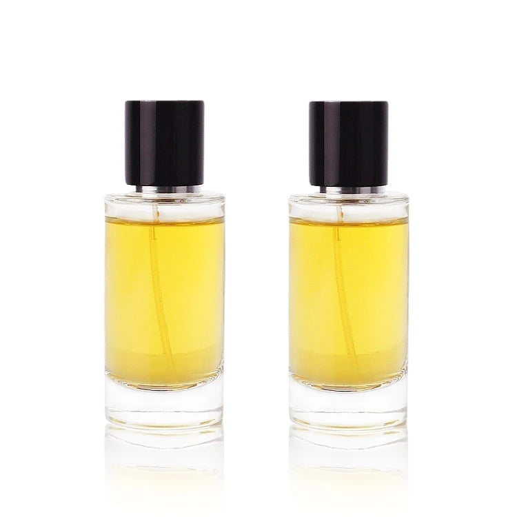 Custom Logo 50ml Screen Printed Frosted Cylinder Glass Perfume Bottle with Spray Cap Luxury Empty Bottle