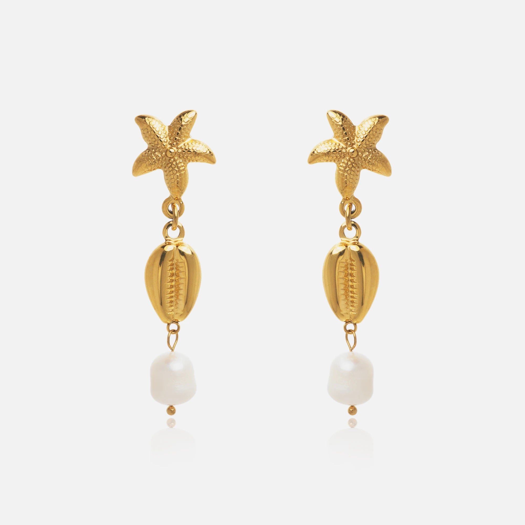 2024 Dazan New Winer HOT 18k Gold Plated Hypoallergenic Stainless Steel Vintage Ocean Natural Freshwater Pearl Starfish Earrings