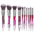 Hot Selling 10pcs Crystal Diamond Handle Makeup Brush Flat Brush Style 10 Pcs Cosmetic Facial Fan Brush for Face