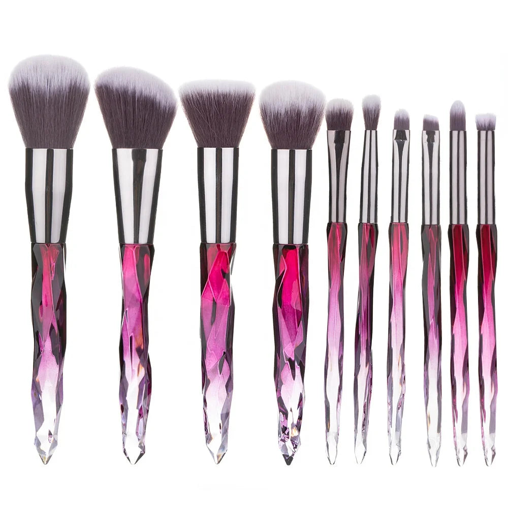 Hot Selling 10pcs Crystal Diamond Handle Makeup Brush Flat Brush Style 10 Pcs Cosmetic Facial Fan Brush for Face