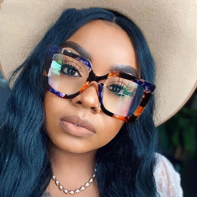 Sunbest 1916 Women's Fashion Oversized Square Sunglasses Metal Optical Eyeglasses Frames in Blue Champagne Gray Gold
