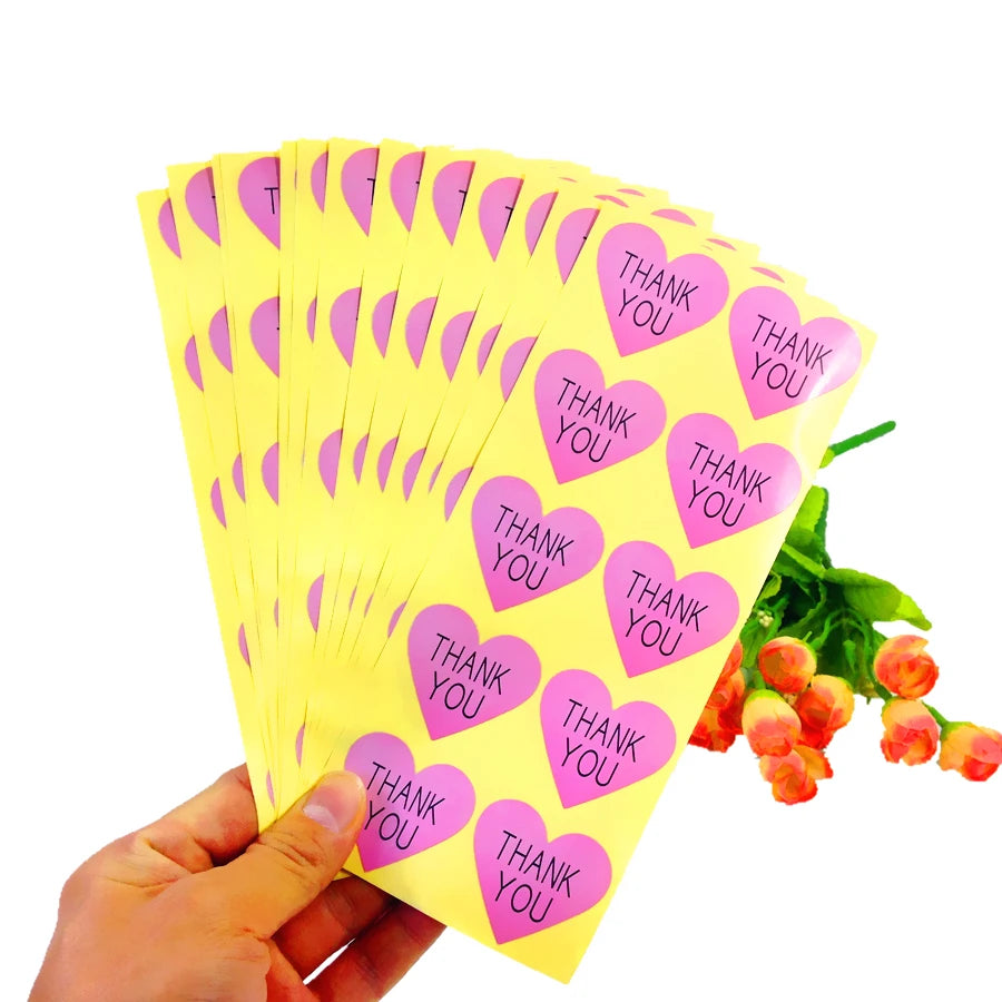 100pcs/pack Pink Heart THANK YOU Seal Sticker DIY Multifunction Gift Packaging Decoration Sticker Label Gift Sticker for Wedding