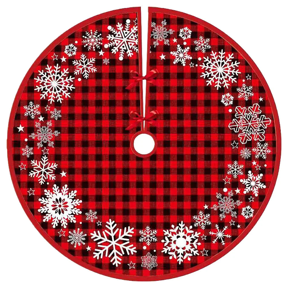 Christmas Tree Skirt Red and Black Plaid Buffalo Christmas Tree Skirt Classic Santa Pattern for Xmas Holiday Party Tree Mat