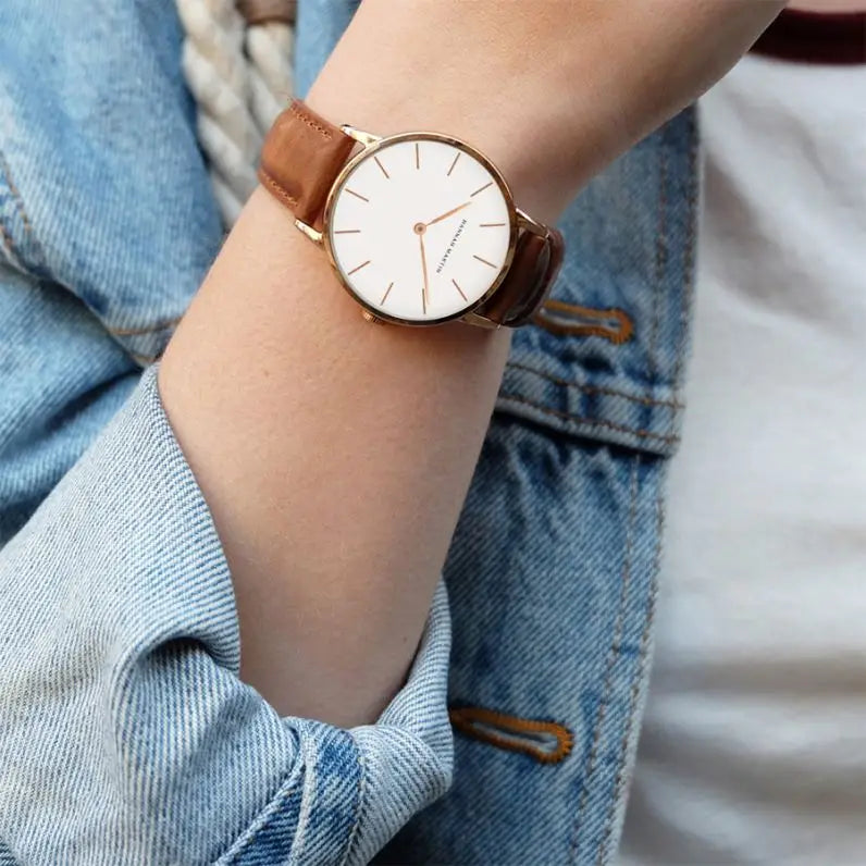 Hannah CH02 Stylish Brown Man Timepiece Vive Leather Band Waterproof Analog Display Simple Business Hand Watch