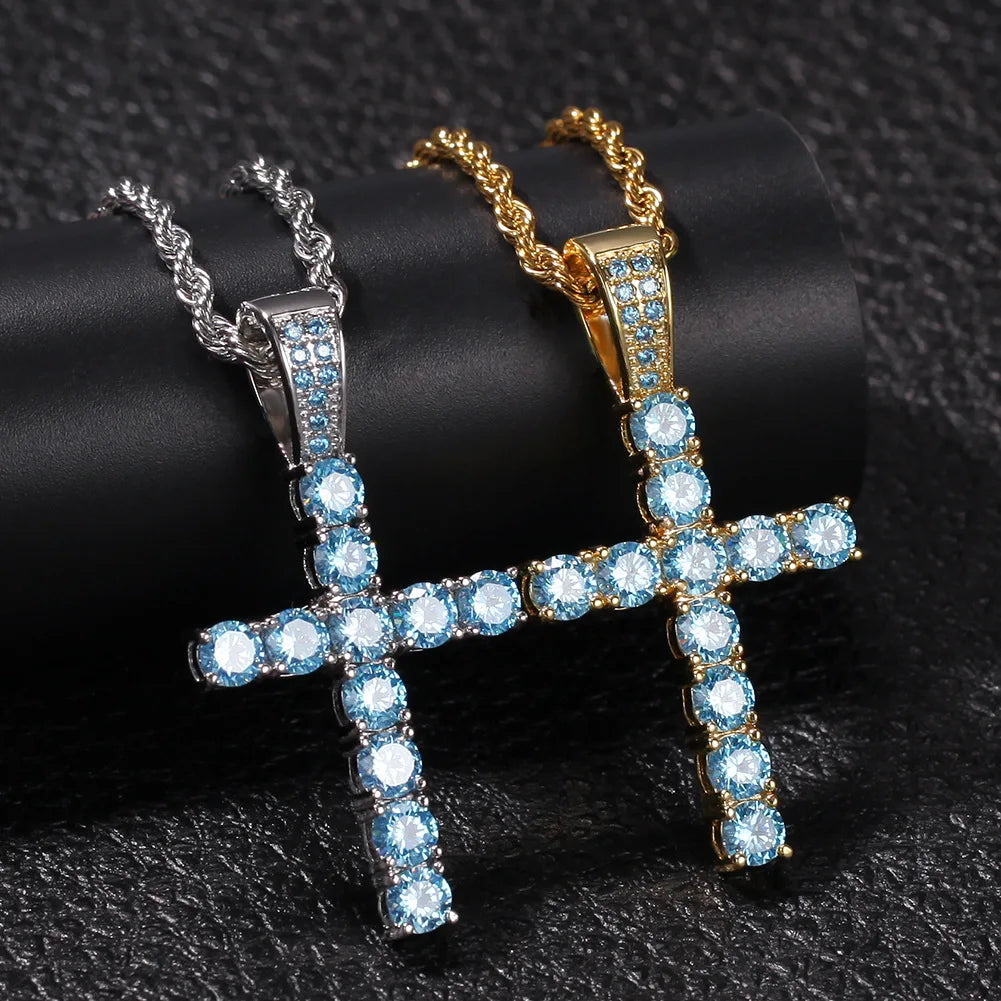 Minimalist Newest Trendy Zircon Cross Pendant Necklace Tennis Chain Hip Hop Jewelry for Men and Women Exquisite Gifts