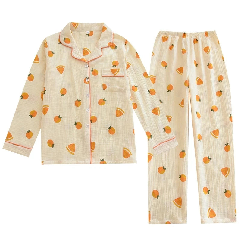 100% Cotton Gauze Home Clothes for Women 2024 New Spring Pajamas Set Plus Size Loose Sleepwear Female Homewear Loungewear Autumn