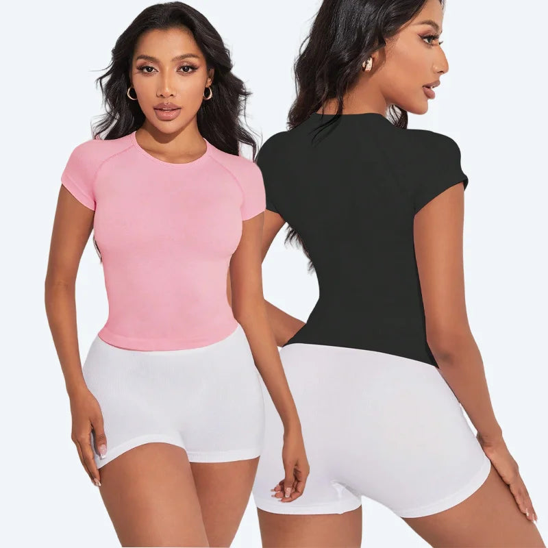 Summer Women Seamless Sport Tops for Yoga Workout Running Clothes T-shirts Gym Fitness Short Sleeve Vest Sports Wear