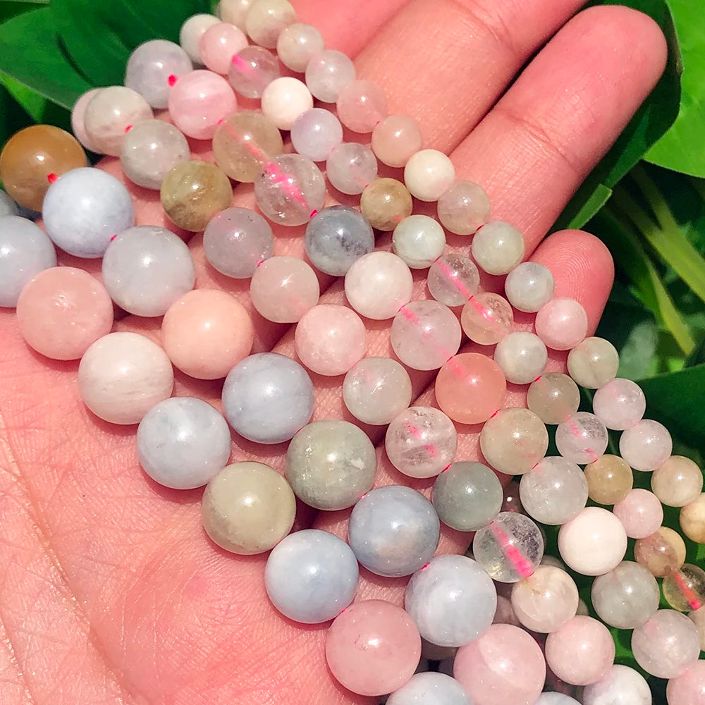 Wholesale 4/6/8/10/12mm Natural Morganite round Beads Colorful DIY Jewelry for Handmade Stone Beads