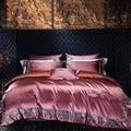 Luxury Embroidery 4pcs Duvet Cover Pink Patchwork European Style Long Staple Cotton 800T Silk Cotton Comforter Bedding Set