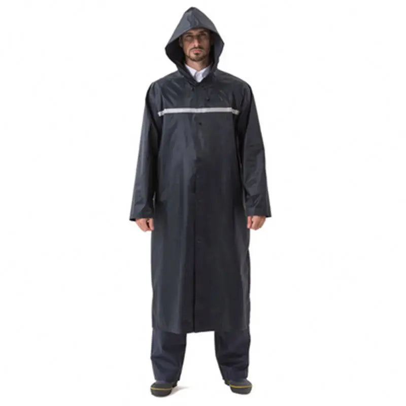 Black Fashion Adult Waterproof Long Raincoat Women Men Rain Coat Hooded for Outdoor Hiking Travel