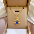Luxury Full Diamonds Water Drop Pendant Women Necklace Zircon Crystal Stainless Steel Chain Real Gold Necklace Jewelry