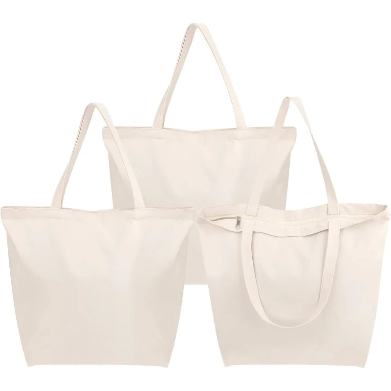 Hot Sale Canvas Shopping Zipper Tote Bag Reusable Recycled Natural Organic Cloth Grocery Cotton Bag With Custom Printed Logo