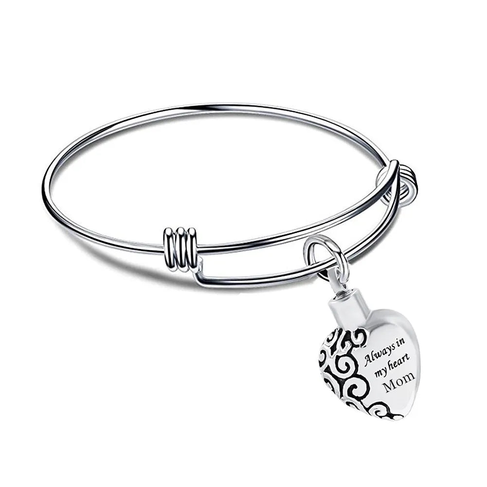 Cremation Jewelry Stainless Steel Urn Heart Pendant Bracelet Expandable Cuff Memorial Urn Fine Bangle Gift for Father's Day
