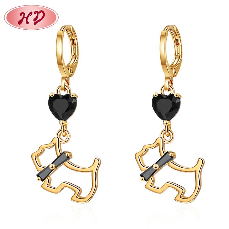 Top Seller Jewelry 2022 18k Gold Coated Teenager Woman Cute Cubic Zirconia Dangle Kitty Cat Long Drop Earrings Earing