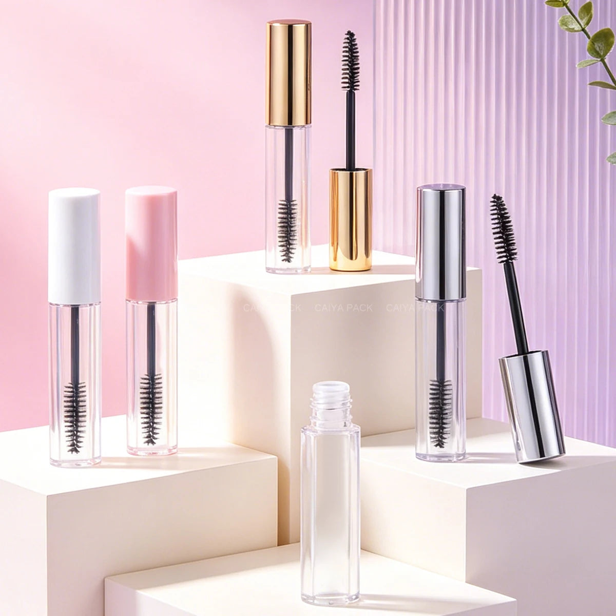 CAIYA in Stock 10ml Metallic Empty Eyelash Growth Serum Bottle Cosmetic Clear PETG Eyebrow Enhancer Mascara Tube Packaging
