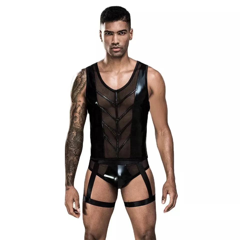 High Quality Leather Jacket Shorts Sexy Underwear for Men